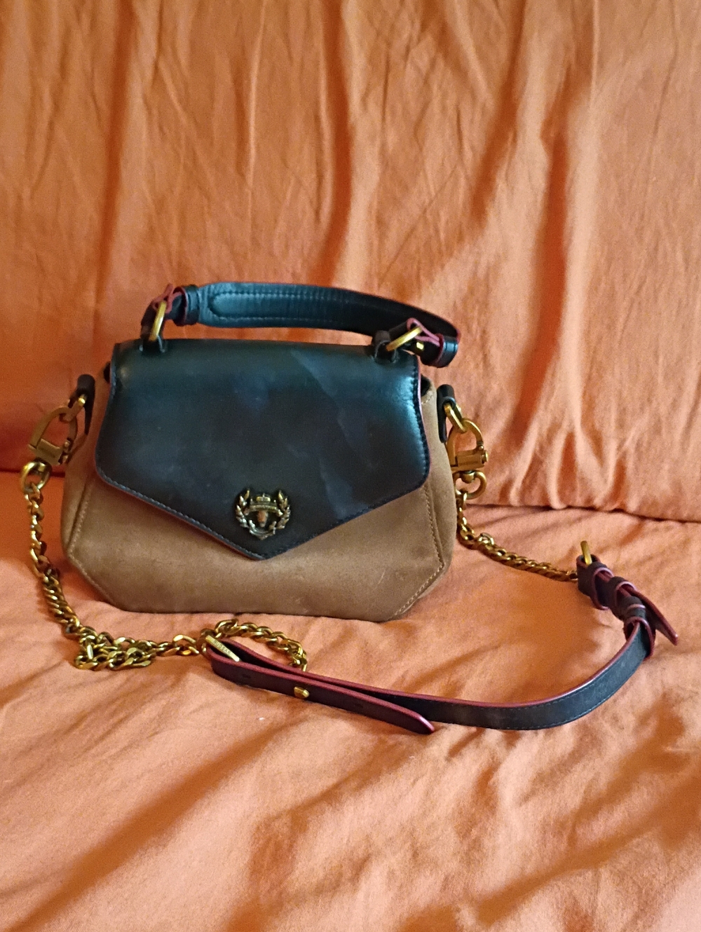RUDSAK Vintage Colorblock Suede & Leather Crossbody Bag Gold Crest